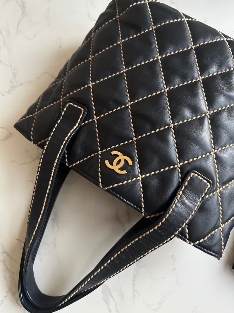 Chanel Vivian Wild Stitch Black and White Leather Tote Shoulder Bag