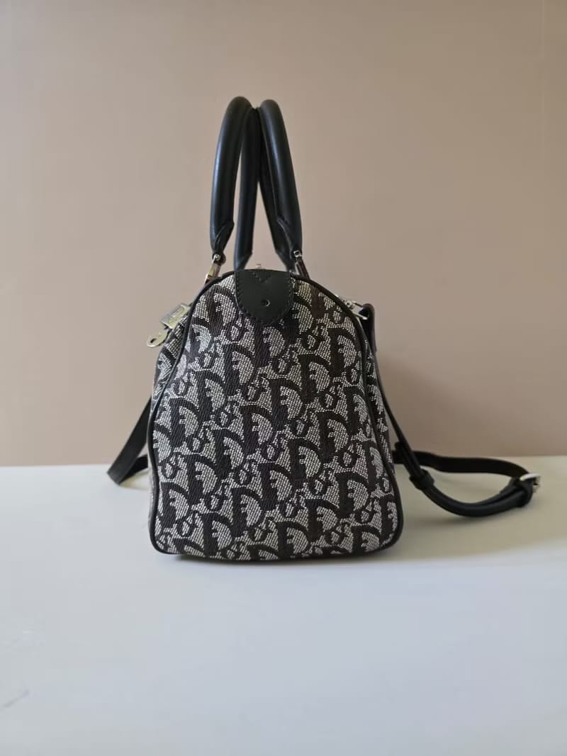 Dior 黑色老花波士頓手提包 斜背包 側背包