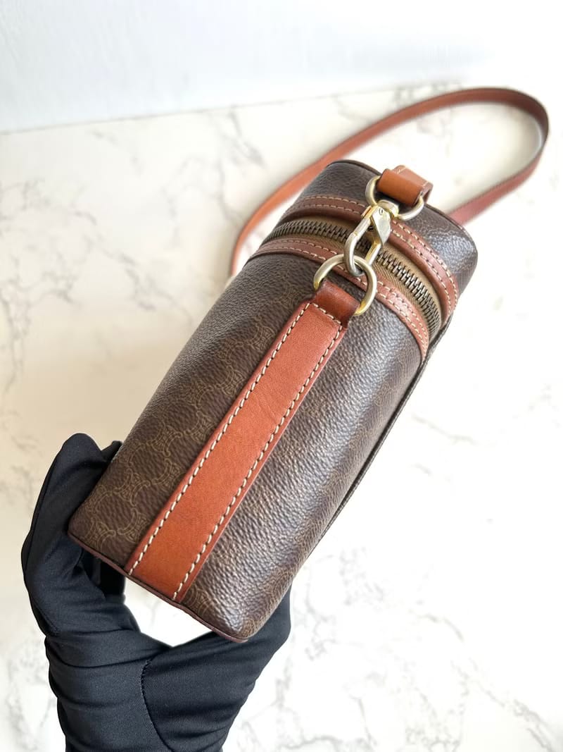 Celine咖啡色老花甜甜圈盒子包/斜背包/側背包/單肩包