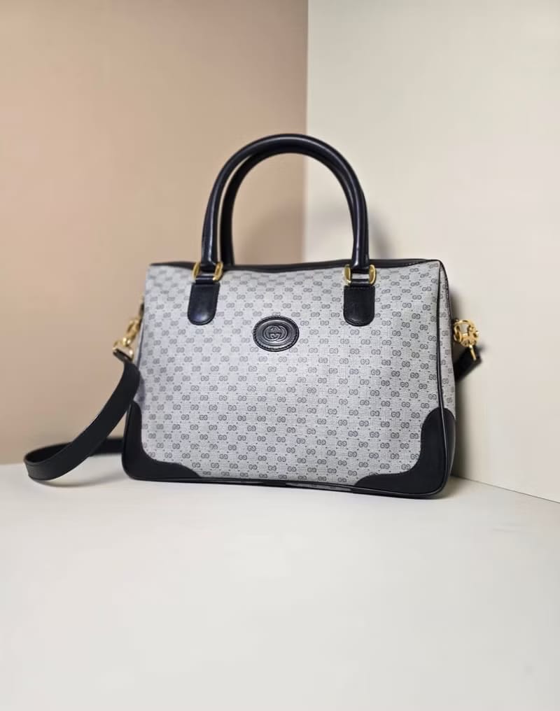 Second-hand Gucci retro blue old flower Boston messenger bag/shoulder bag/side backpack