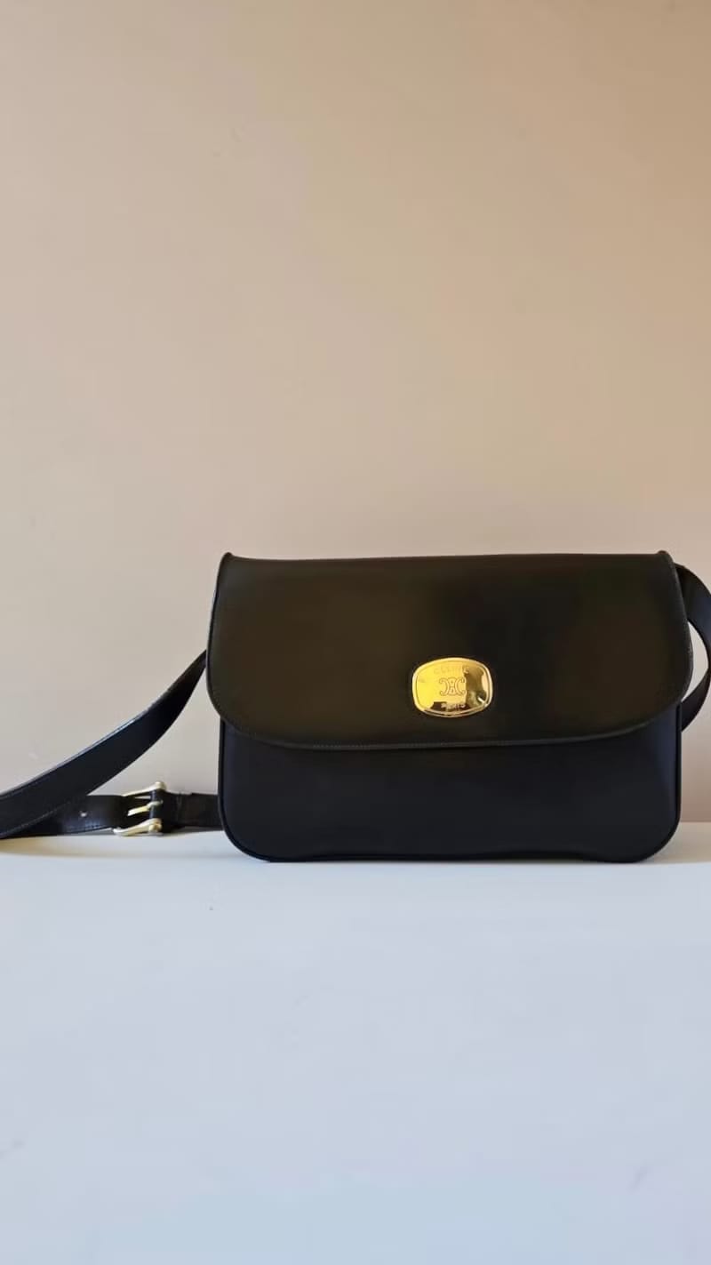 Celine Black and Gold Shoulder Bag/Crossbody Bag