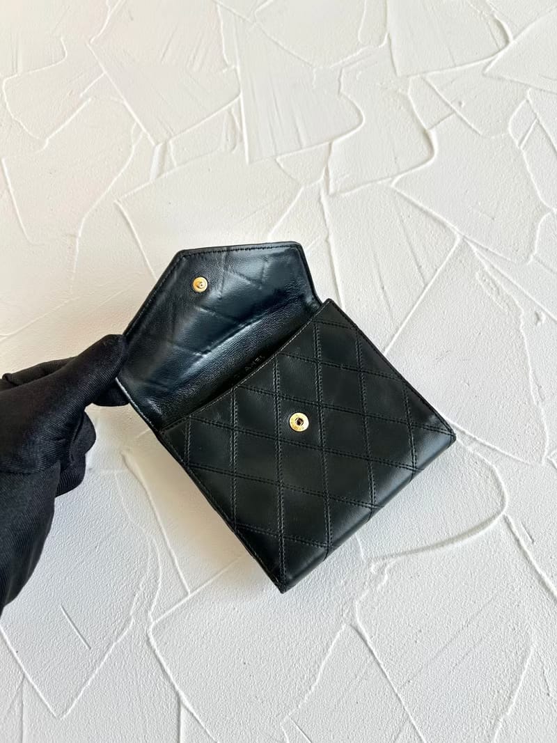 中古二手Chanel雙面小羊皮革黑色短夾小銀包零錢手袋