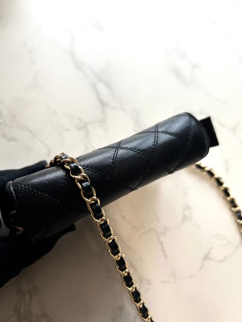 Chanel Black and Gold Lambskin Crossbody Bag / Shoulder Bag