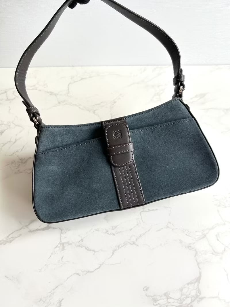 Loewe灰藍拼皮腋下包/側背包/單肩包