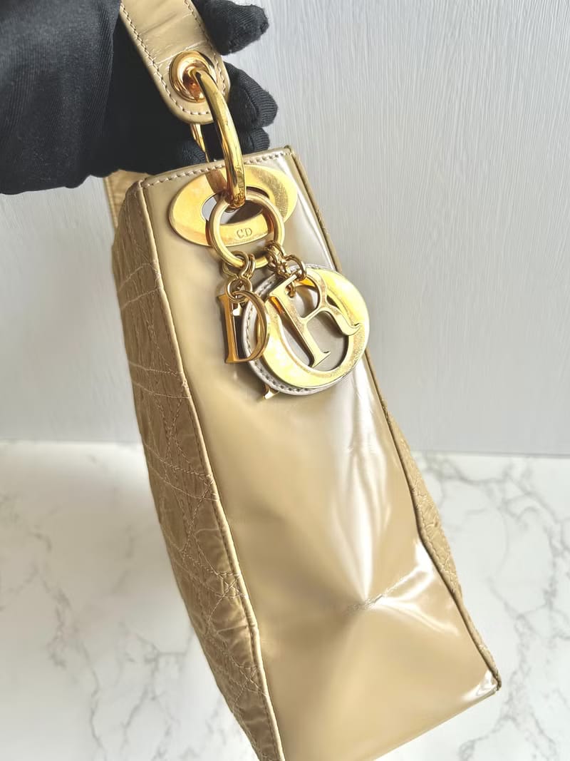 Dior Beige Lady Dior Crush Canvas and Leather Tote Bag/Shoulder Bag