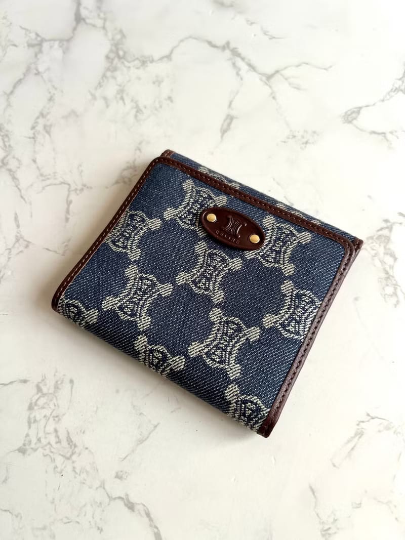 Celine 牛仔藍凱旋門短夾/銀包/皮夾