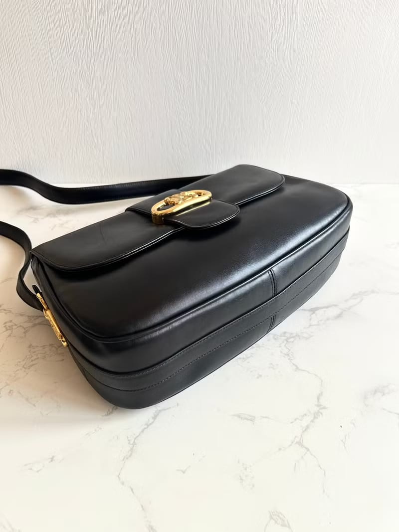 Celine Black and Gold Triomphe Saddle Bag/Shoulder Bag/Crossbody Bag