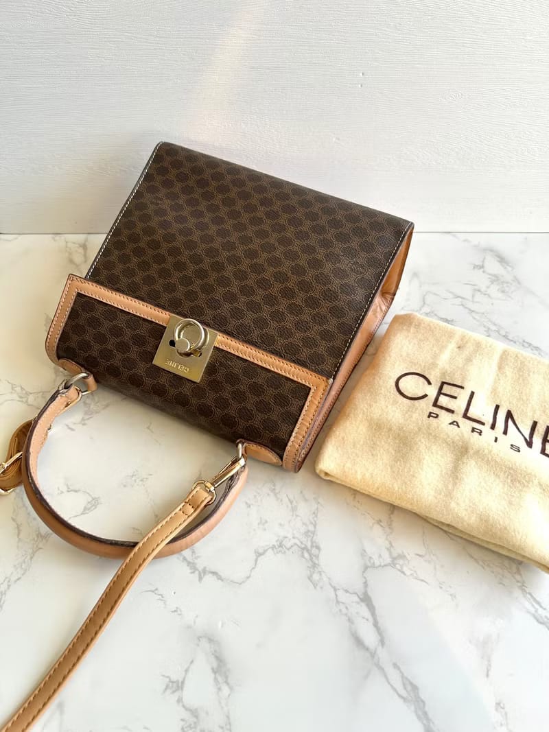 Celine咖啡色老花小號凱莉斜背包/單肩包/側背包