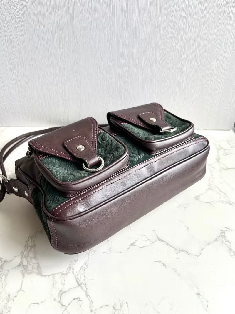 稀有Loewe Anagram橄欖綠拼皮流浪包/側背包/斜背包