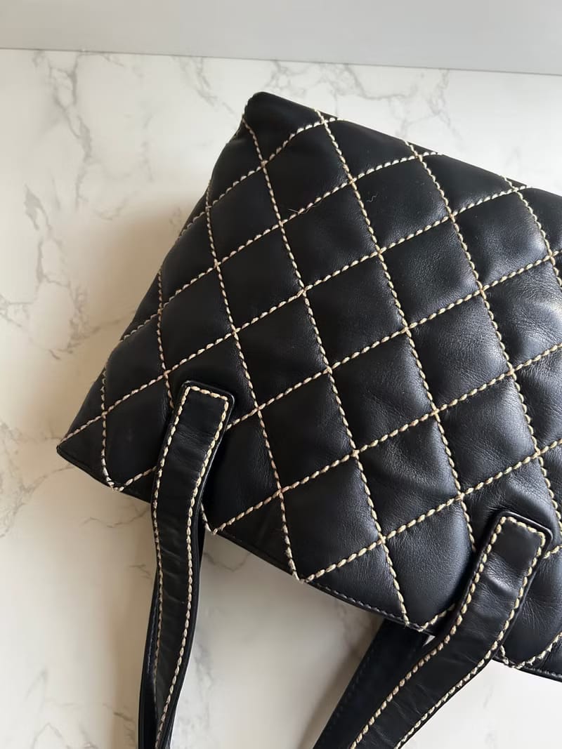 Chanel Vivian Wild Stitch Black and White Leather Tote Shoulder Bag