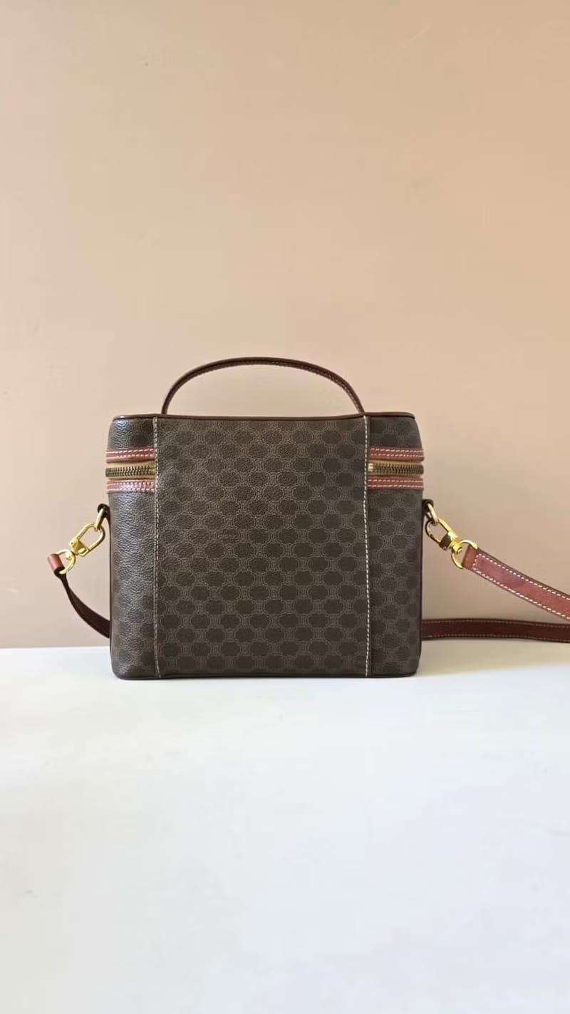 Celine brown Macadam Donut Vanity Box Bag/Crossbody Bag/Shoulder Bag