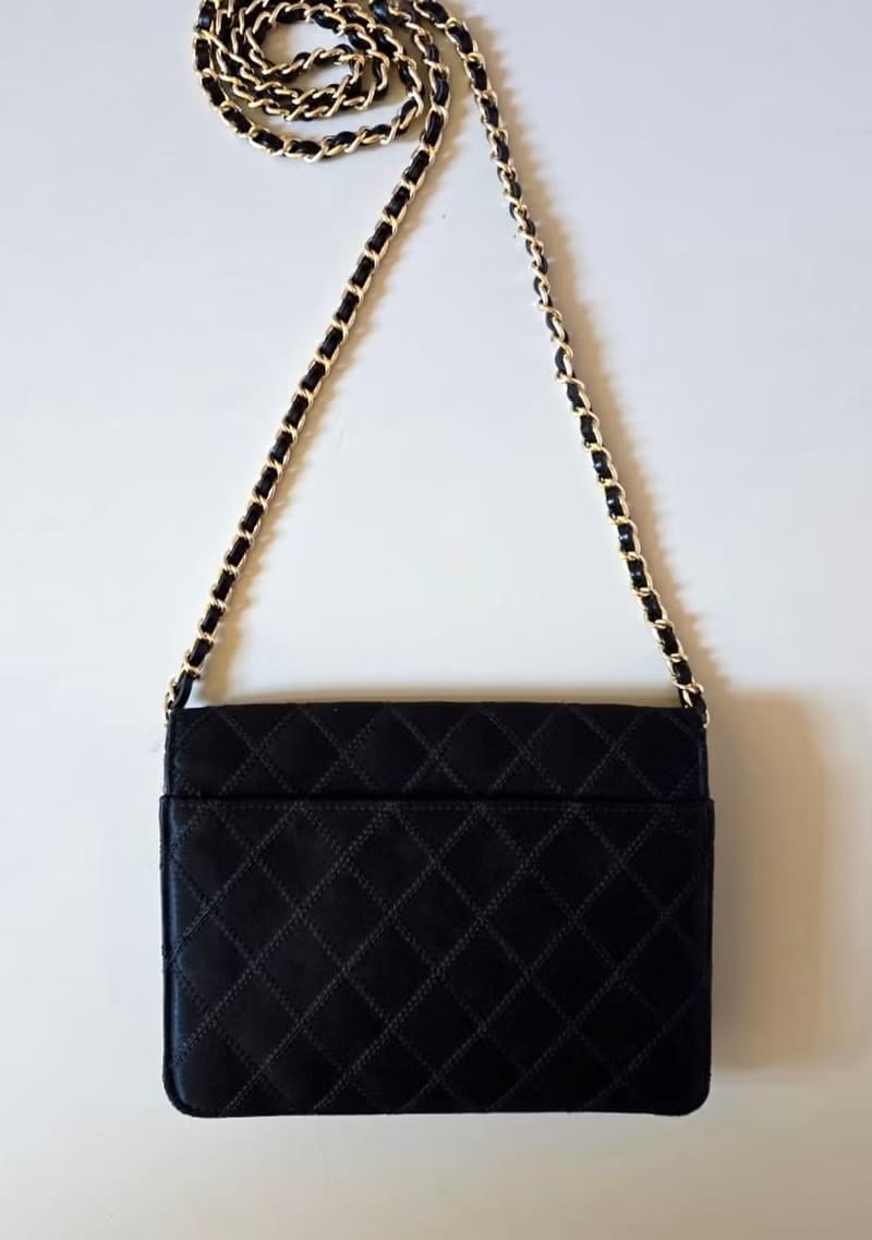 Chanel Silk Quilted Sequin Black and Gold Box Bag Crossbody Bag Shoulder Bag