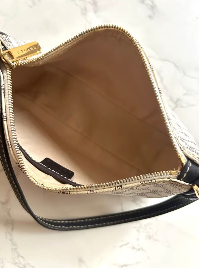 稀有品 Celine黑白色老花Hobo流浪包/腋下包/側背包