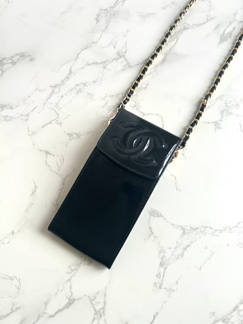 稀有中古二手Chanel黑色漆皮斜背包/單肩包/側背包