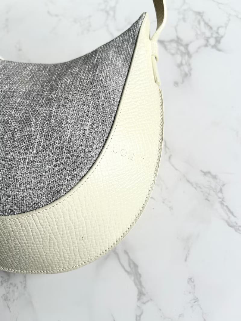 Loewe White and Grey Paneled Leather Half-Moon Hobo/Shoulder/Crossbody Bag
