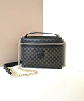 Rare second-hand Celine black old flower leather cosmetic case bag/side bag/crossbody bag