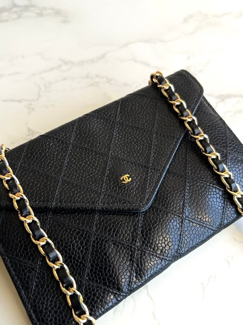 Chanel黑色魚子醬信封包/斜背包/單肩包/側背包