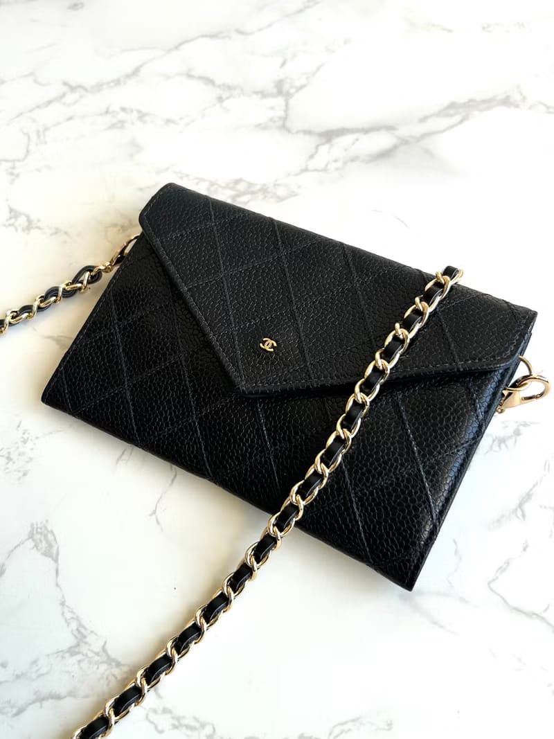 Chanel黑色魚子醬信封包/斜背包/單肩包/側背包