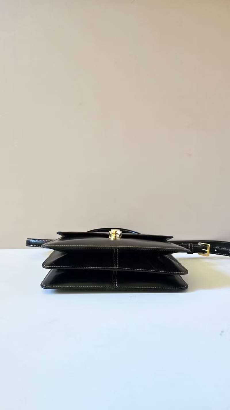 Loewe黑金色馬鞍側背包/斜背包/皮革包/單肩包