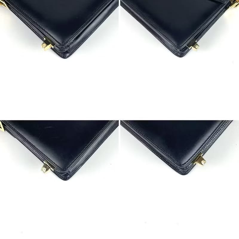 中古Celine黑色金扣翻蓋盒子皮革包 / 側背包