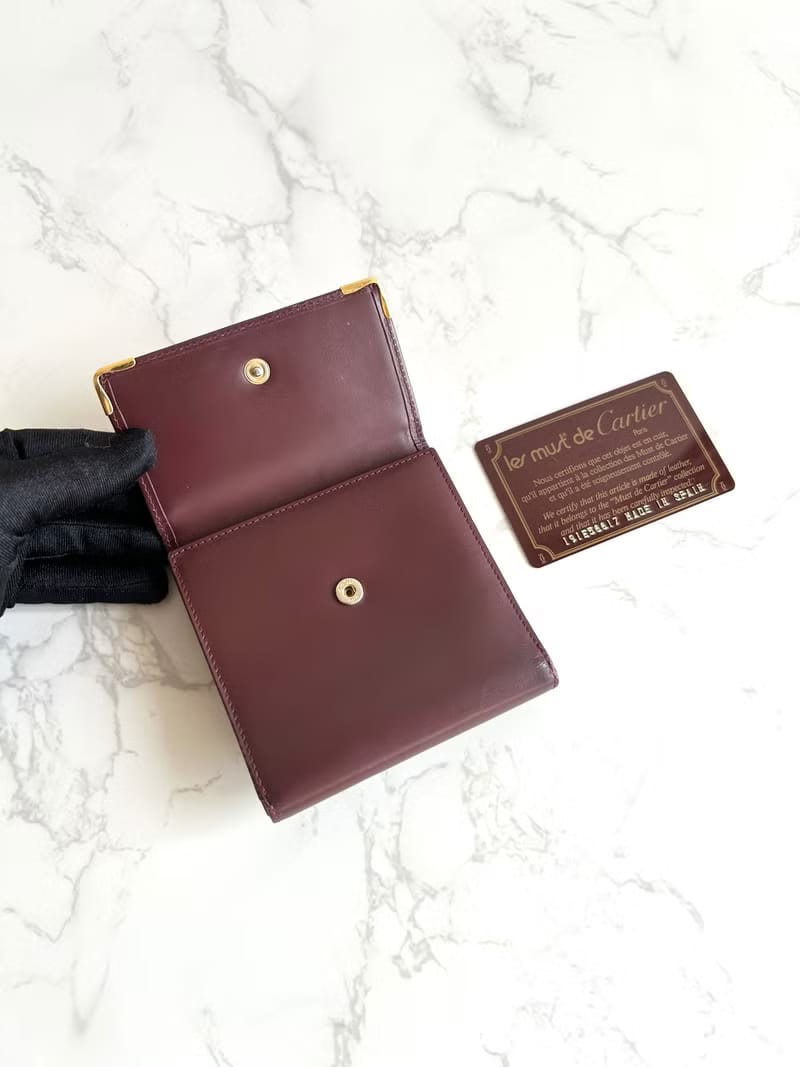 Cartier酒紅色錢包/皮夾/短夾