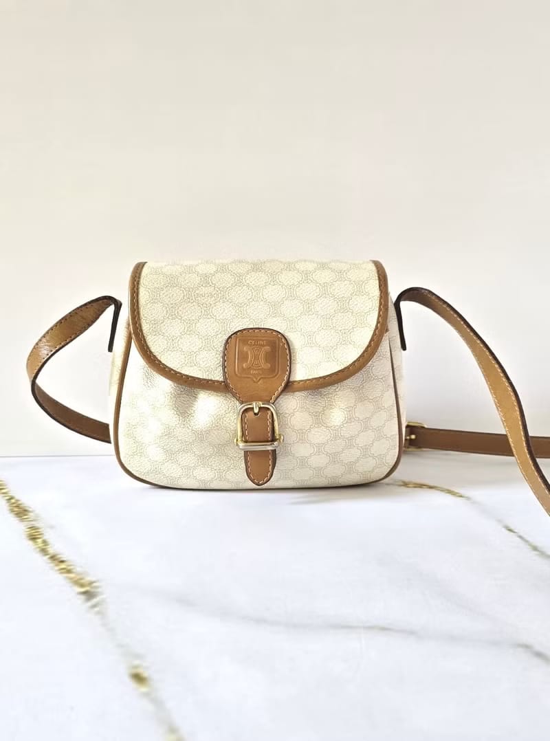 Celine白色老花小南瓜側背包/斜背包