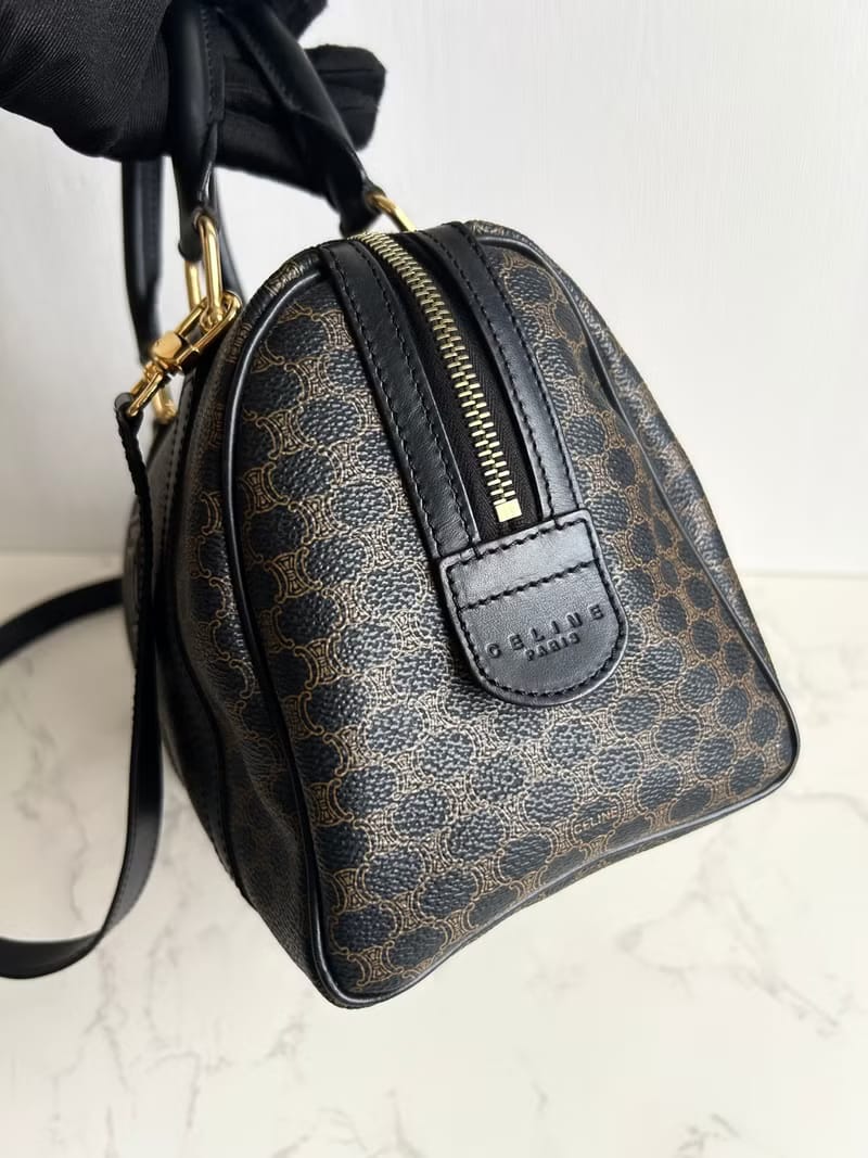 Celine black old flower Boston shoulder bag/side bag/oblique bag