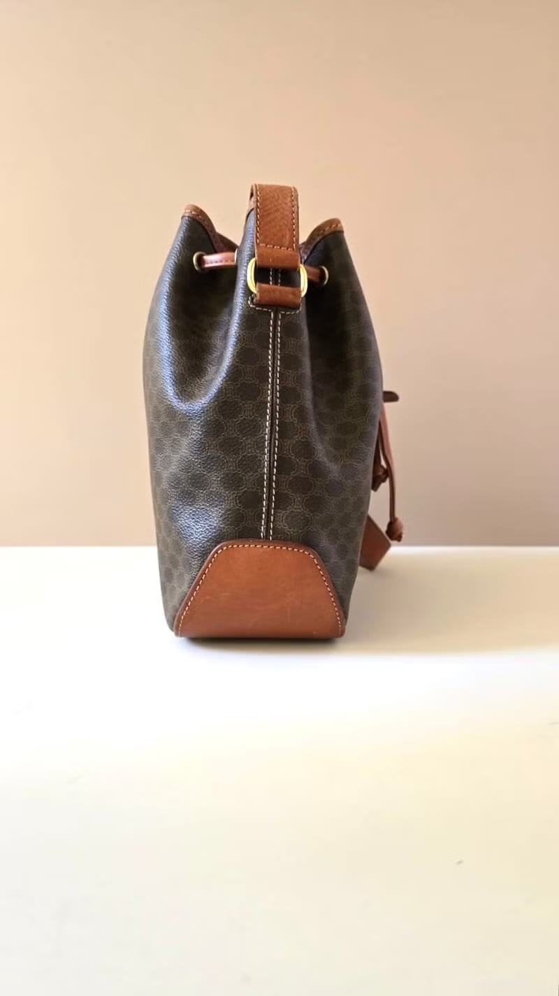 Celine Vintage Triomphe Canvas Bucket Bag / Shoulder Bag / Crossbody Bag