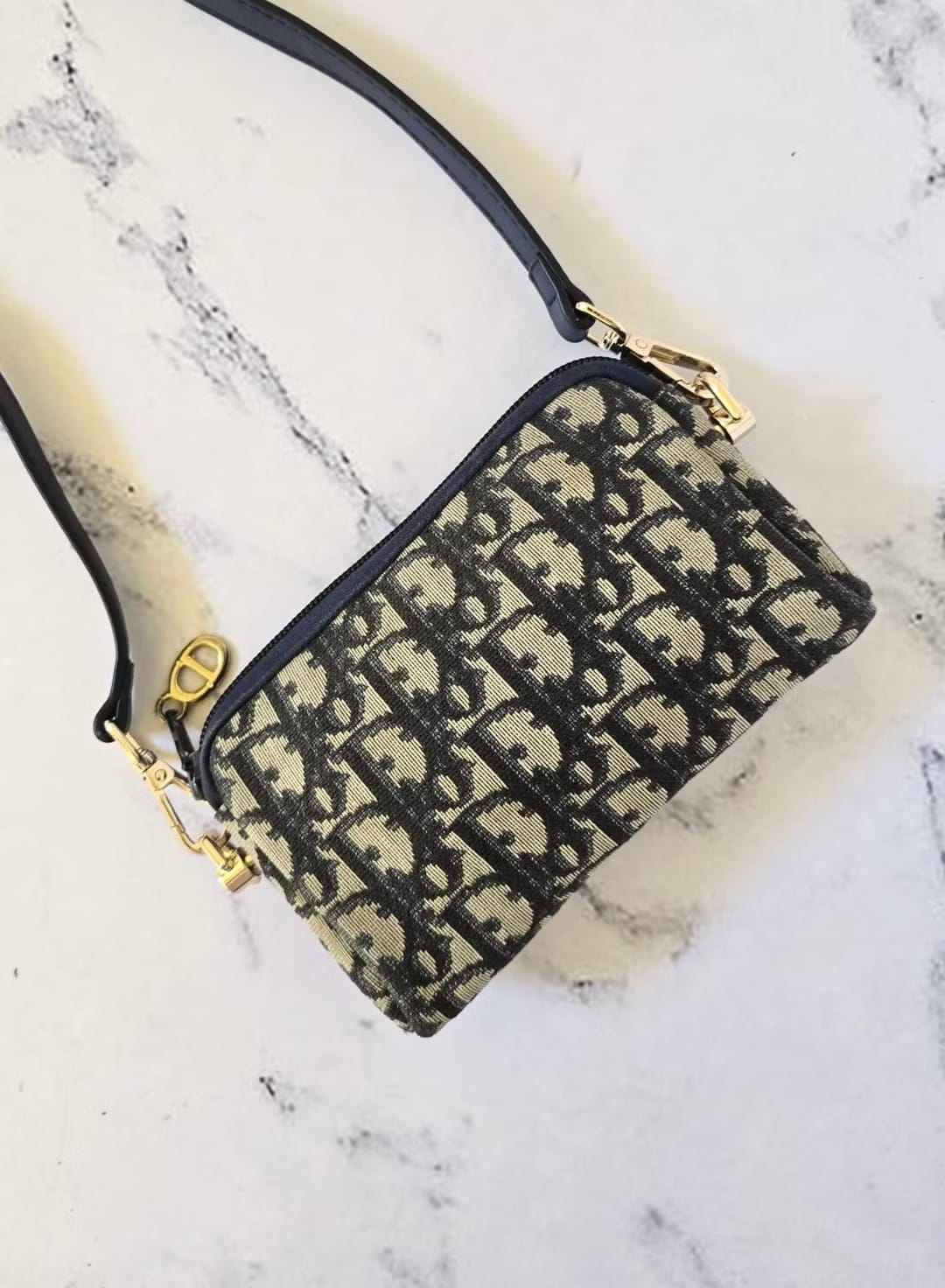 Dior 藍黑色老花兩用中古單肩包/側背包/斜背包
