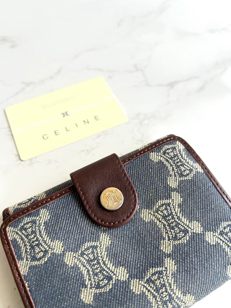 Celine 牛仔藍凱旋門短夾/銀包