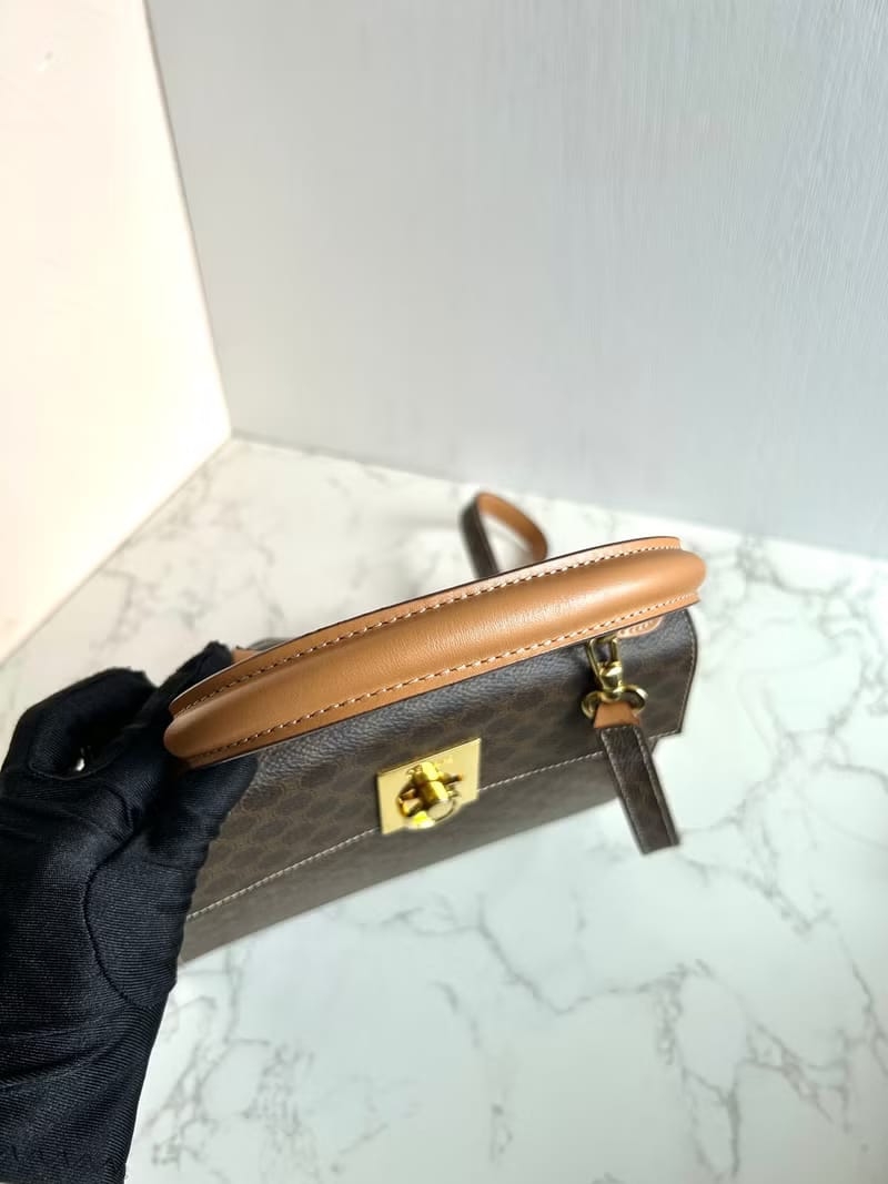 Celine coffee color old flower mini Kelly bag/shoulder bag/side bag/oblique bag