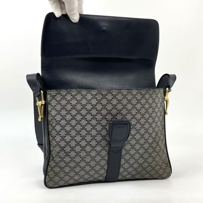 Celine黑灰色凱旋門豆腐包/單肩包/側背包/斜背包