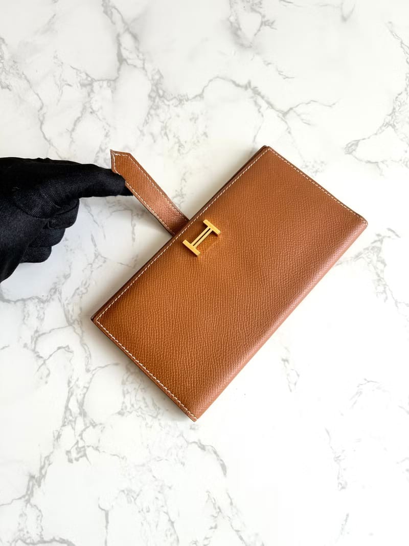 Hermes 啡金色皮革Bearn Bi-fold Wallet 長夾/皮夾/錢包