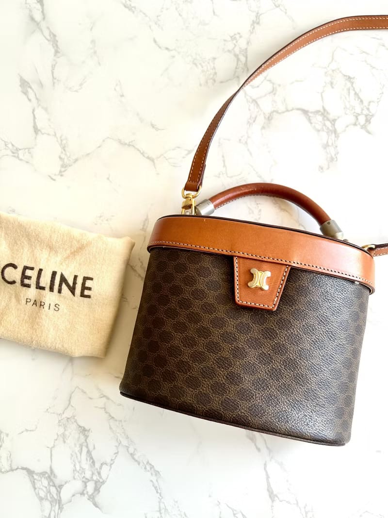 Celine Triomphe Canvas Vanity Half Moon Box Bag / Crossbody Bag / Shoulder Bag