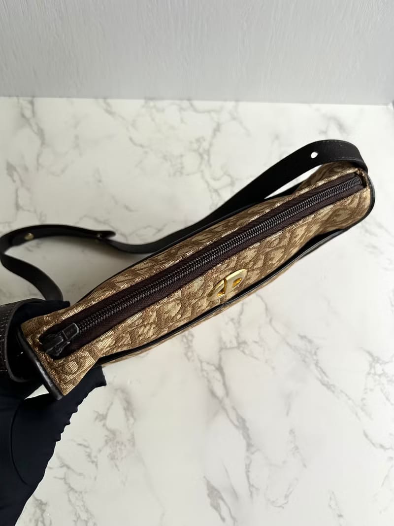 Dior 酒紅老花半月包/斜背包/單肩包/側背包