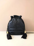 Chanel Vintage Black and Gold Lambskin Matelassé Mini Bucket Bag/Shoulder Bag/Crossbody Bag