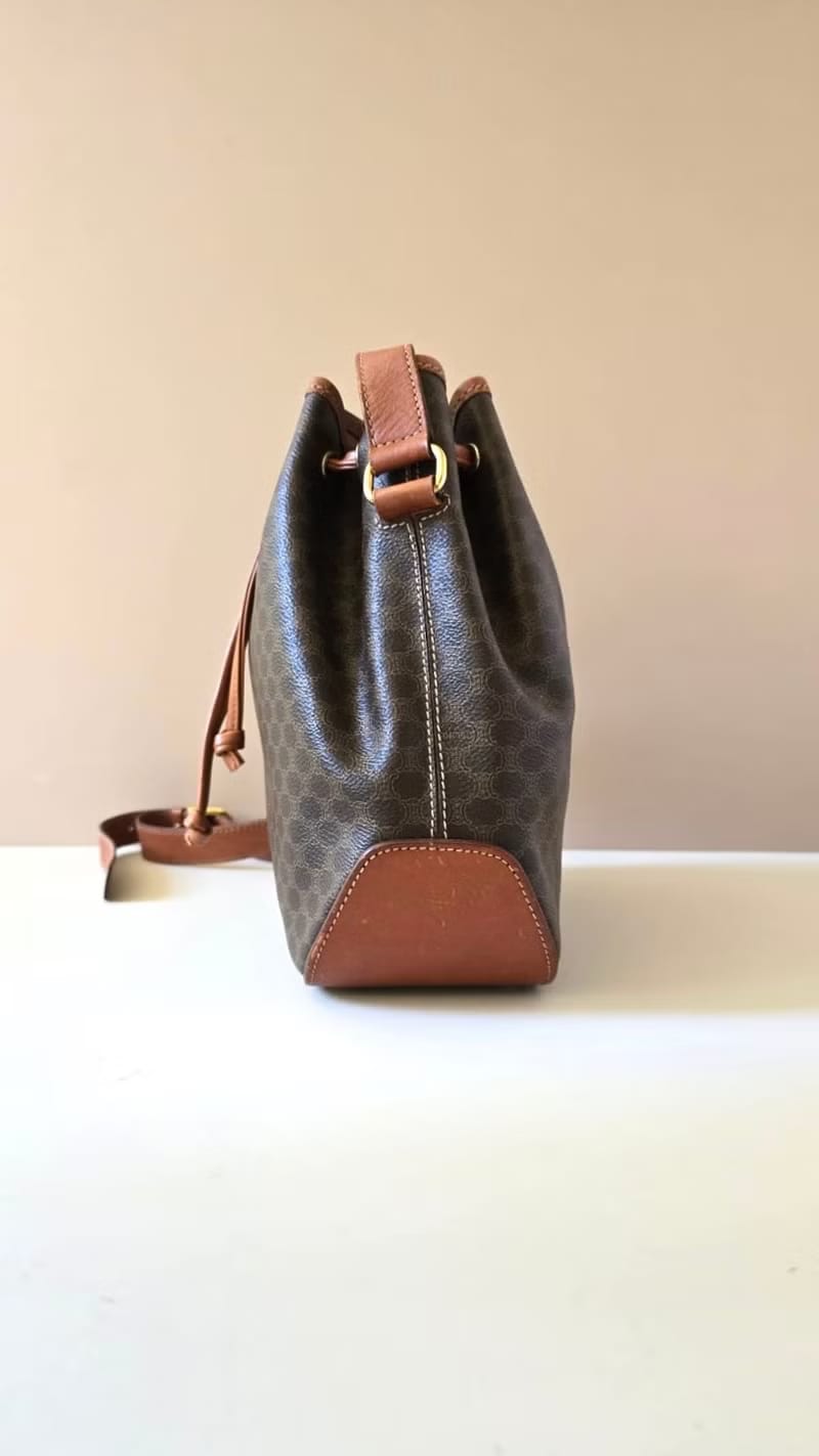 Celine Vintage Triomphe Canvas Bucket Bag / Shoulder Bag / Crossbody Bag