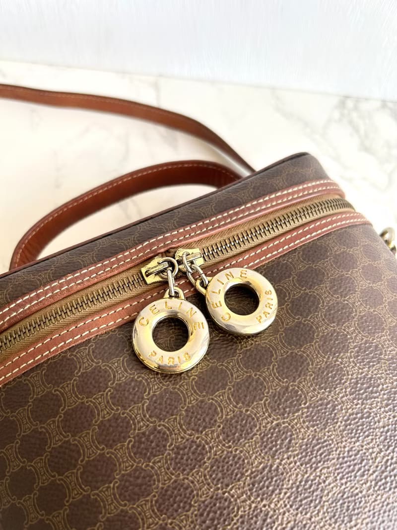 Celine咖啡色老花甜甜圈盒子包/斜背包/側背包/單肩包