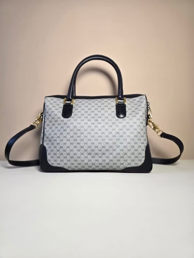 中古二手Gucci復古藍色老花波士頓斜背包/單肩包/側背包