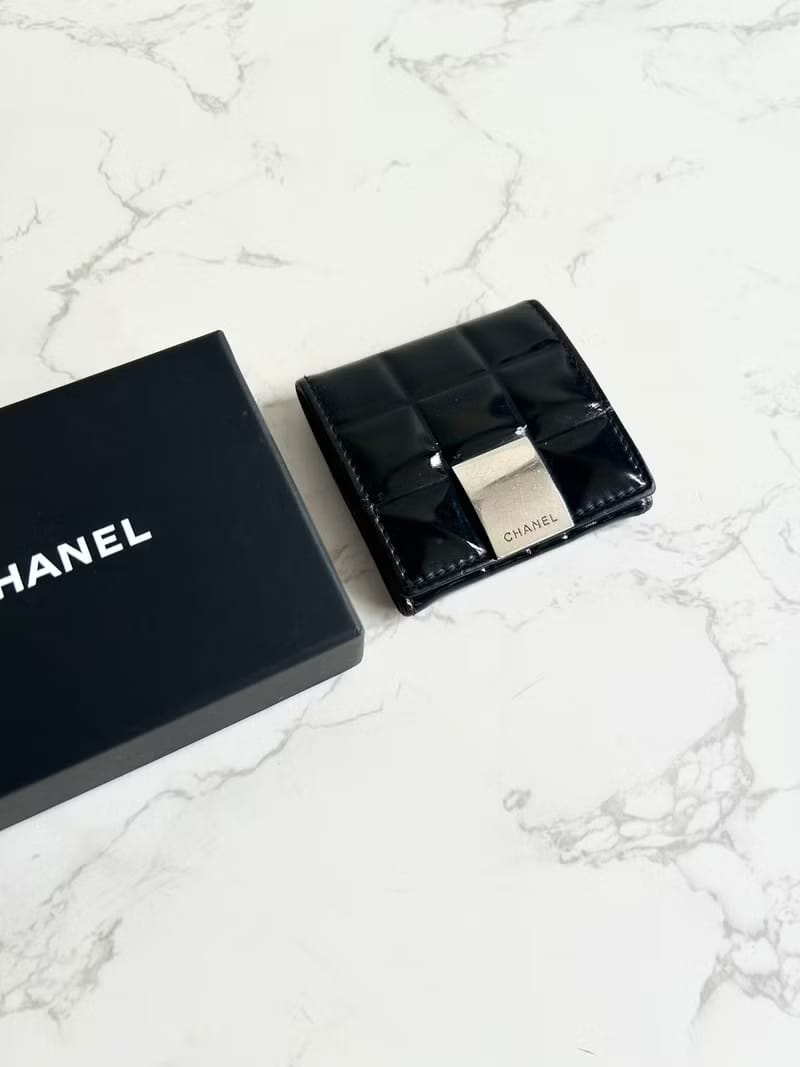 Chanel黑色冰格小錢包/零錢包/收納包