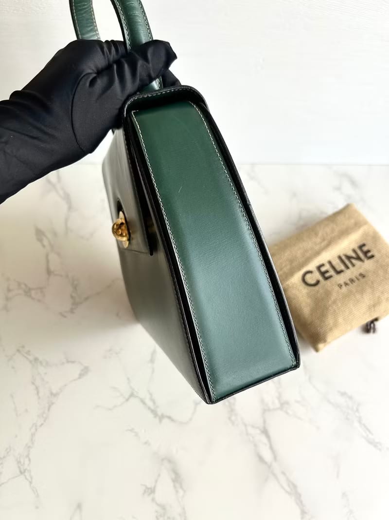Celine旋轉星球綠色凱莉包/手提包/古董包
