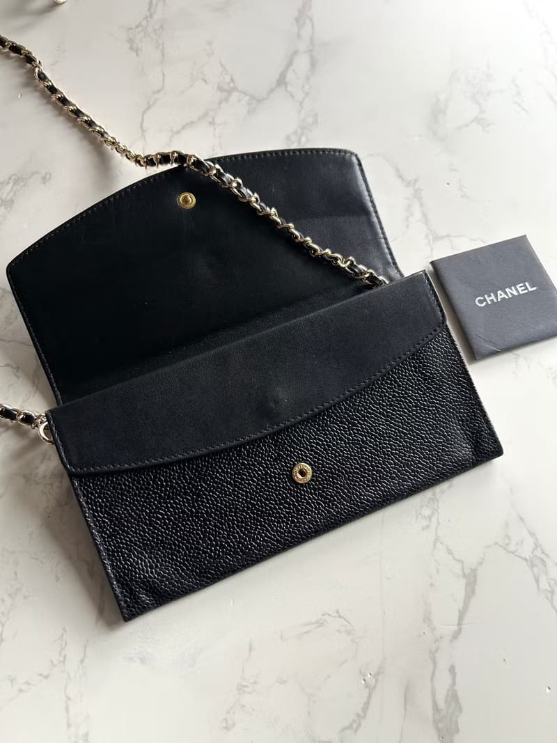 Chanel黑金色魚子醬WOC/單肩包/側背包/斜背包/長夾