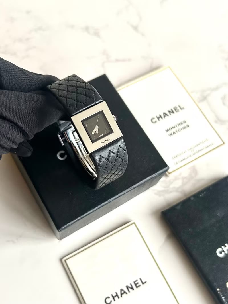 稀有Chanel Metalaase黑銀色石英古董錶 女裝手腕錶