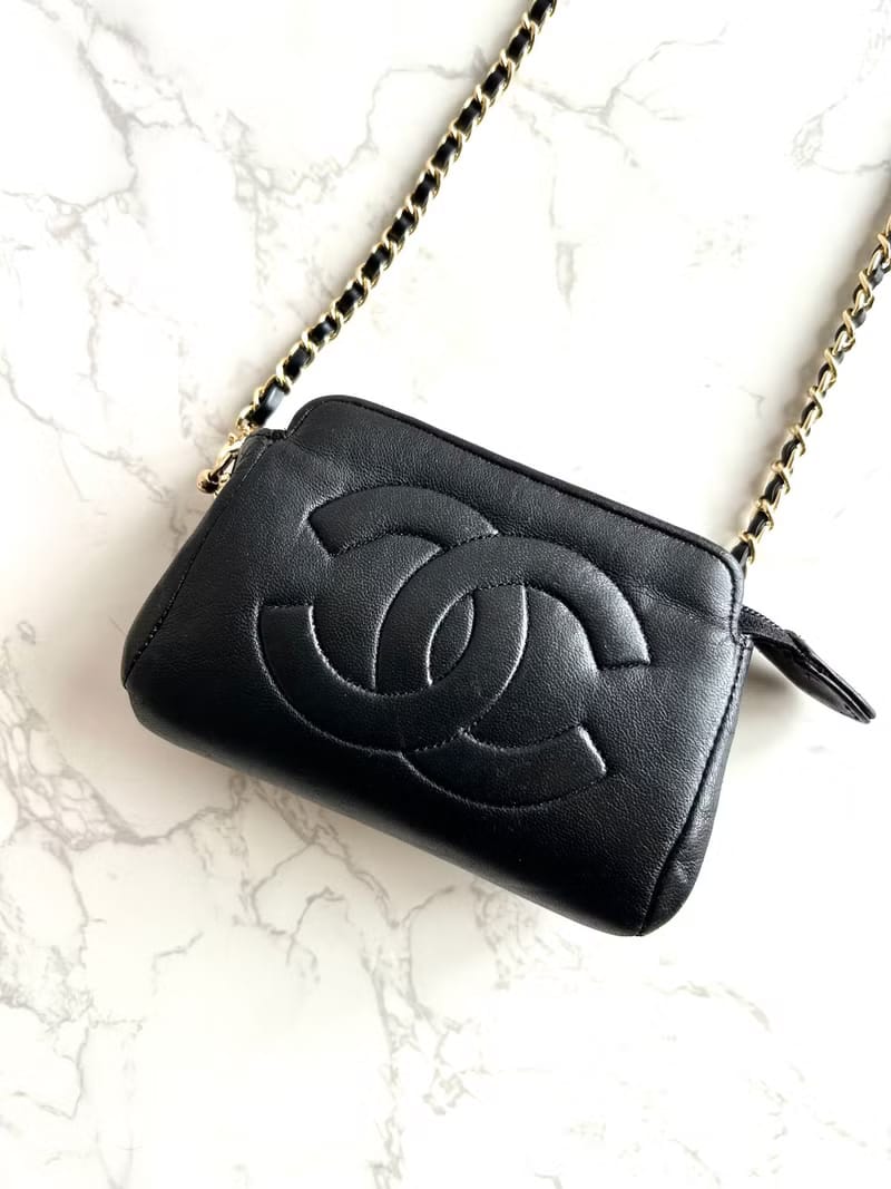 Chanel黑色皮革中古斜背包/單肩包/側背包