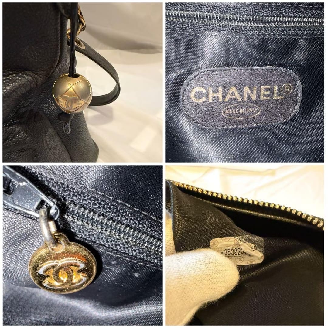 Chanel黑色金球魚子醬貝殼包/托特包l單肩包/側背包