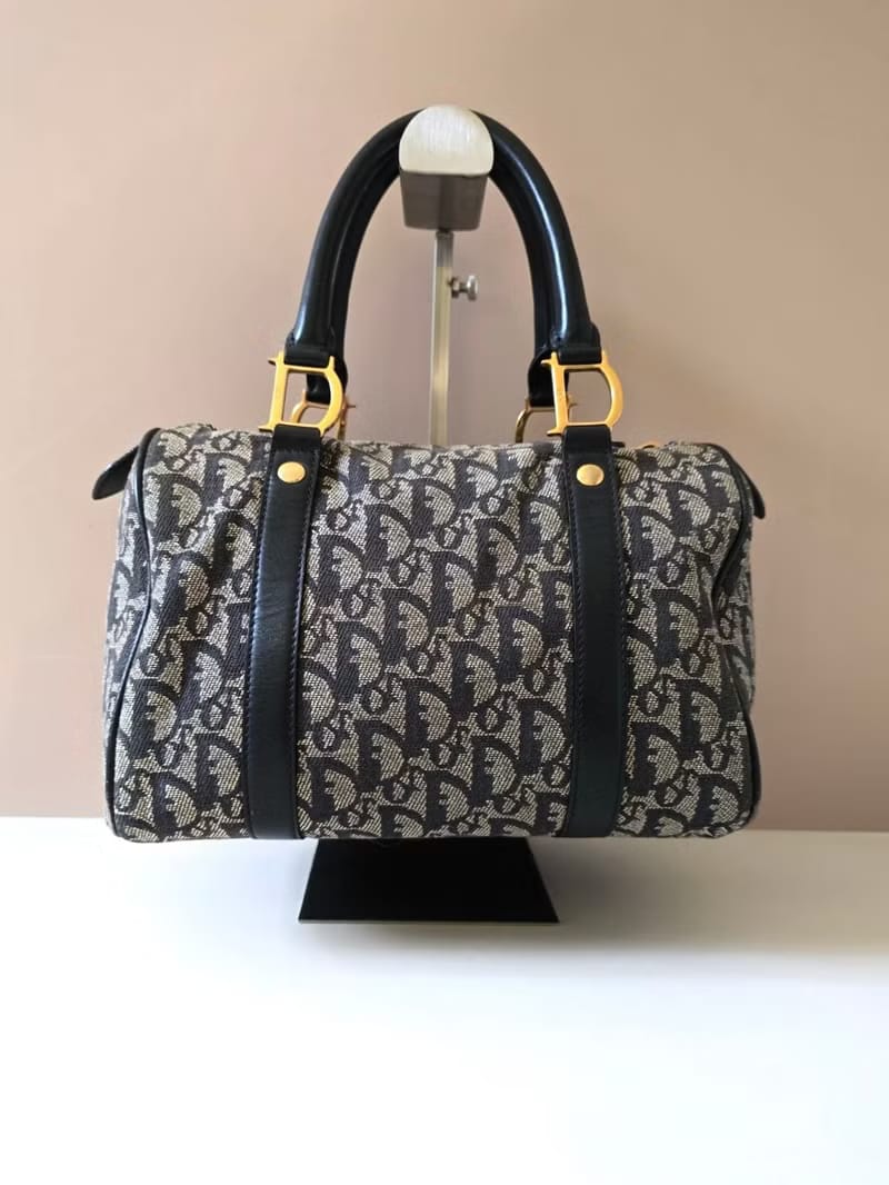 Dior black and blue monogram Boston handbag