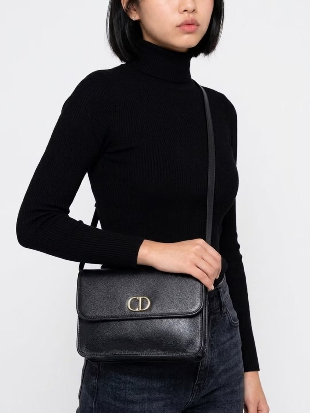 Dior 黑色金扣極簡中古單肩包/側背包/斜背包