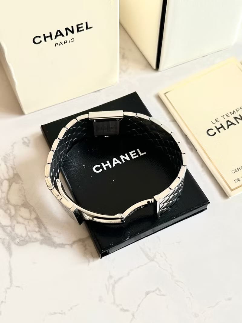 FULL SET✨Chanel Matelassé Black and Silver Vintage Watch/Quartz Watch/Women's Watch