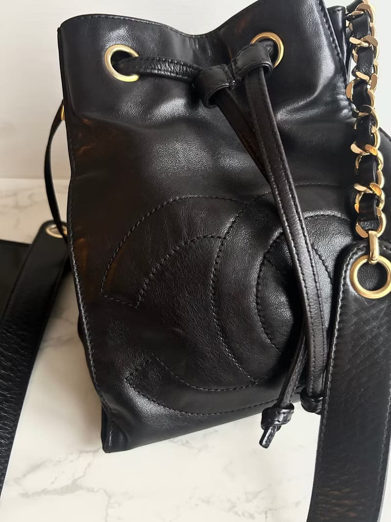 Chanel Black and Gold Chain Bucket Bag/Shoulder Bag/Crossbody Bag