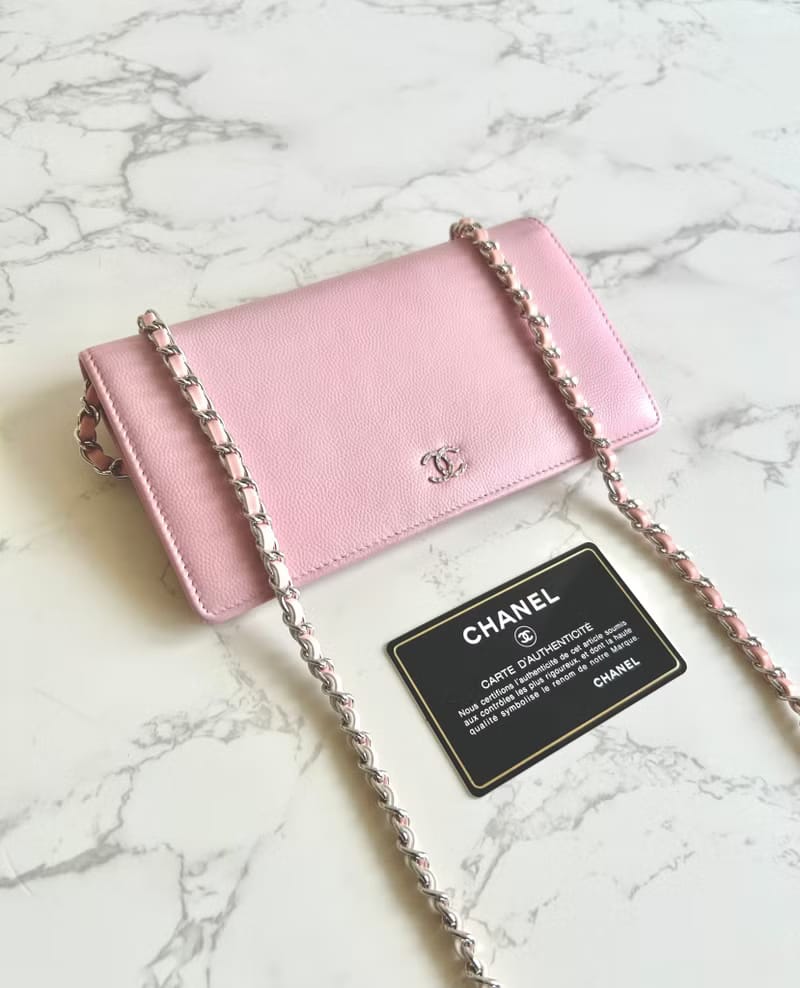 Chanel Pink Caviar Leather WOC Long Wallet/Shoulder Bag/Crossbody Bag